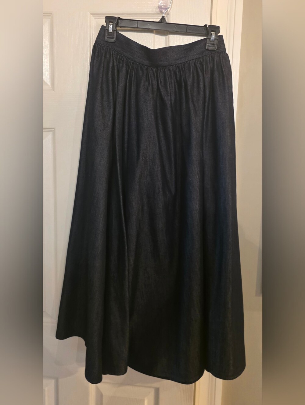 COS Gathered Dark Blue Denim Midi Skirt Pockets